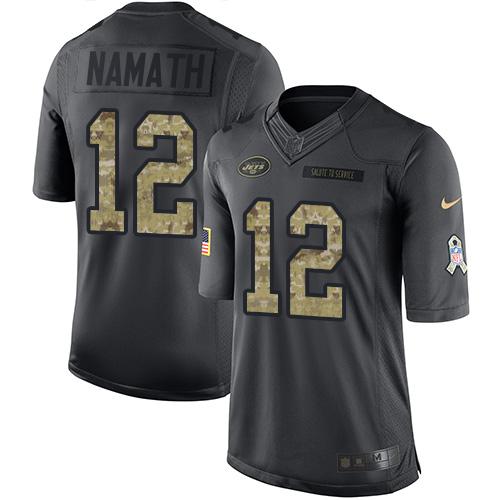 Nike Jets #12 Joe Namath Black Youth Stitched NFL Limited 2016 Salute to Service Jersey - Click Image to Close